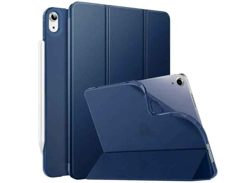 Black techplus trifold case for iPad Air 4 and 5, slim smart cover for 10.9-inch handheld device protection.