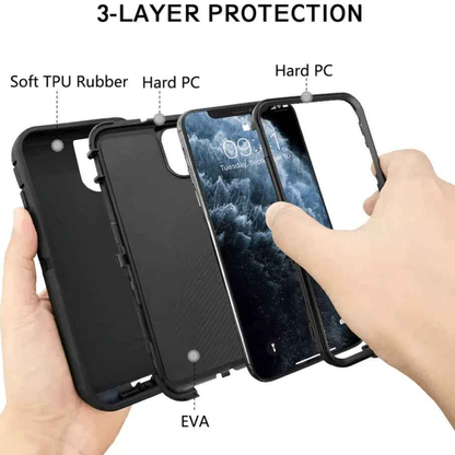 Techplus iPhone 11 Pro Max triple layer armor hard case showing rugged design and protective features for mobile phone protection.