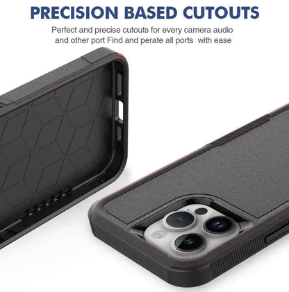 Techplus iPhone 13 Pro dual layer armor hard case showing rugged black exterior and precise cutouts for buttons and camera.