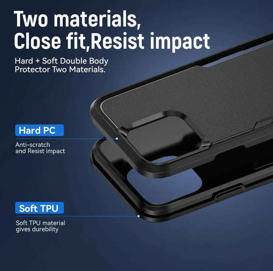 Techplus iPhone 15 Pro Max dual layer armor hard case showing rugged black exterior and precise cutouts for ports and camera.