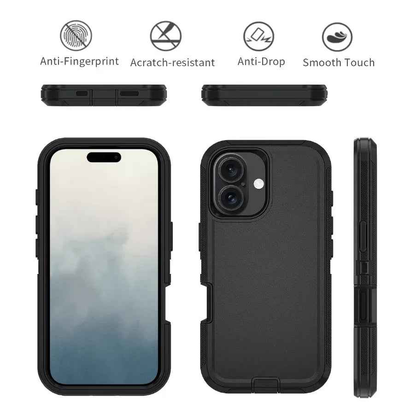 Techplus iPhone 16 heavy-duty shockproof mobile phone case showing rugged design and protective features.
