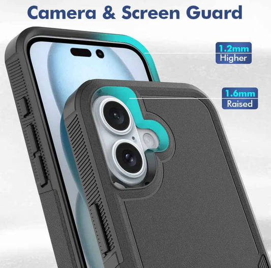 TechPlus iPhone 16 Plus dual layer armor hard case showing rugged design and textured exterior for enhanced protection.