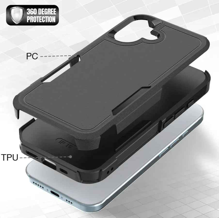 TechPlus iPhone 16 Plus dual layer armor hard phone case with reinforced edges and textured grip for protection and style.