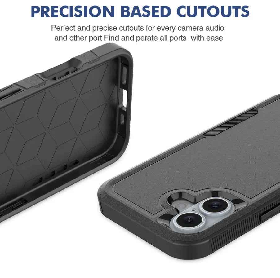 Techplus iPhone 16 Plus dual layer armor hard case showing rugged design and textured surface for enhanced protection.