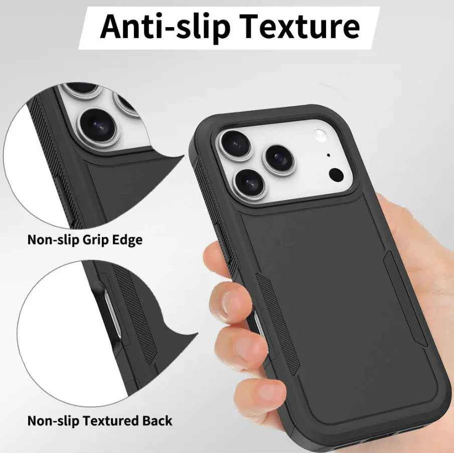 Techplus iPhone 17 Pro Max dual-layer armor hard case showing rugged protective design and textured surface for mobile phone protection.