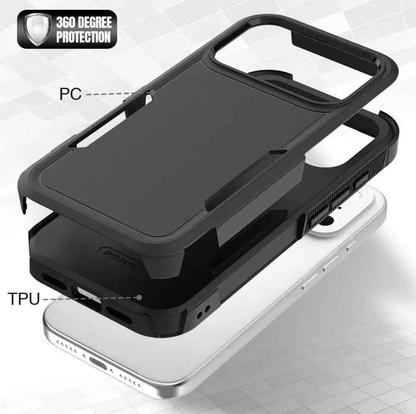 Techplus iPhone 17 Pro Max dual layer armor hard case showing rugged design and precise cutouts for buttons and camera protection.