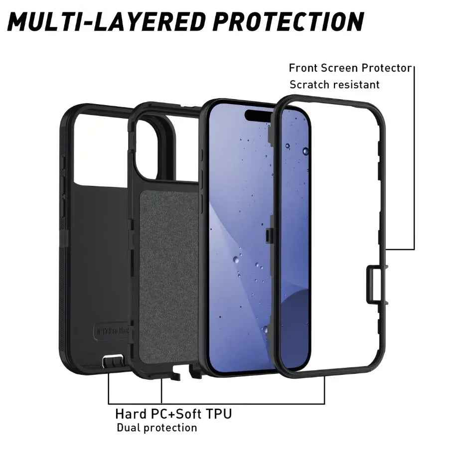 Techplus iPhone 17 Pro Max triple layer armor hard case, durable mobile phone protection with rugged design.