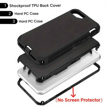 Techplus iPhone 6 triple layer armor hard case showing rugged black exterior and reinforced edges for durable mobile phone protection.