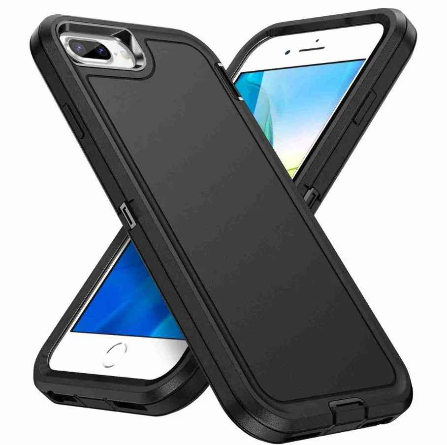 Techplus iPhone 8 Plus triple-layer armor hard phone case showing rugged black design with reinforced edges for protection.