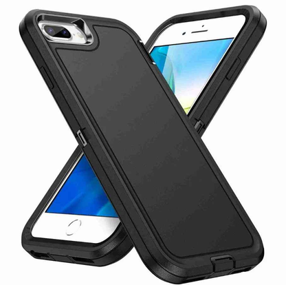 Techplus iPhone 8 Plus triple-layer armor hard phone case showing rugged black design with reinforced edges for protection.