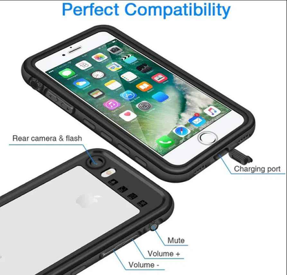 Techplus Redpepper waterproof case for iPhone SE in black, showing protective cover for mobile phones in a clear, durable design.