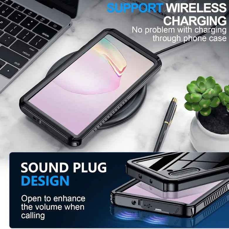 Techplus Samsung Galaxy S21 waterproof case with shockproof clear cover, designed for protection and durability.