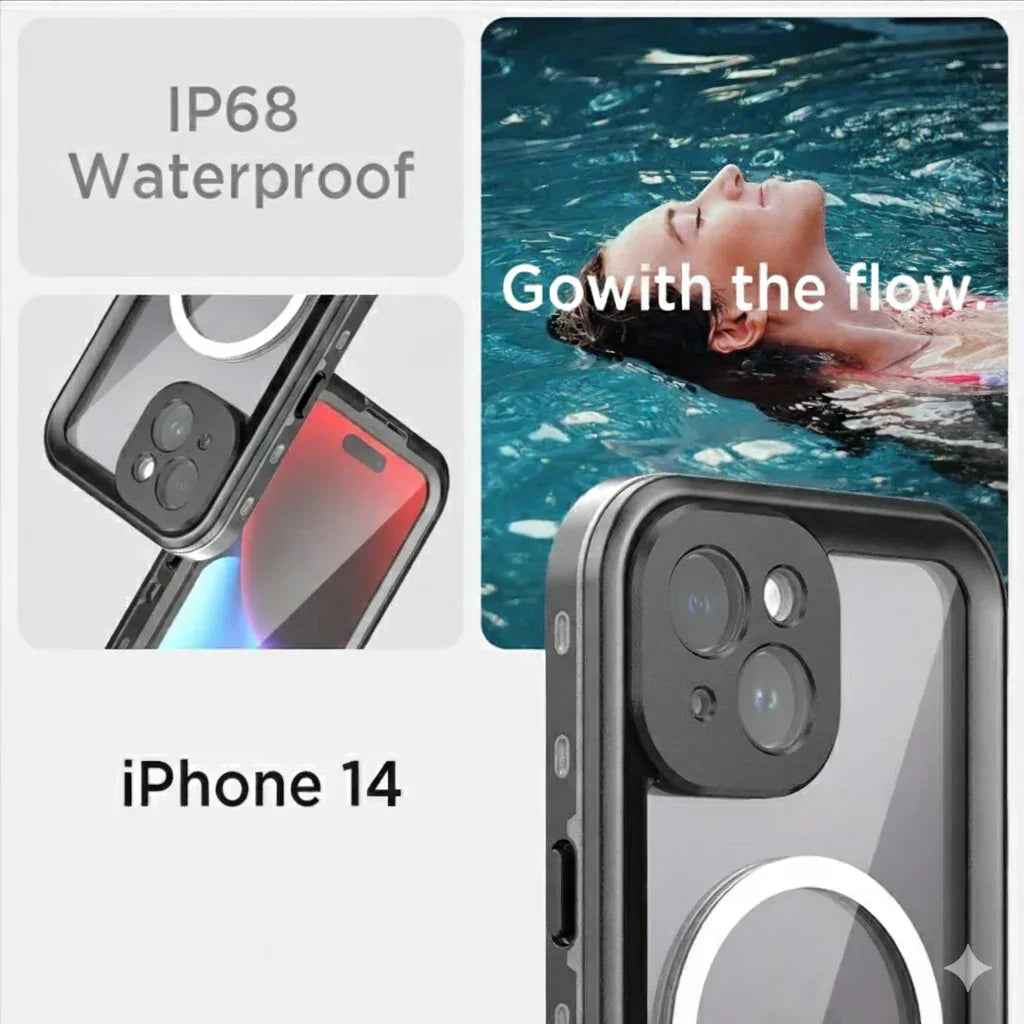 Techplus waterproof shockproof case for iPhone 14, full body protective cover with rugged design and precise cutouts.