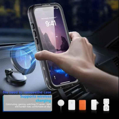 Clear waterproof and shockproof phone case for iPhone 17 Pro Max by techplus, offering durable protection and a sleek design.
