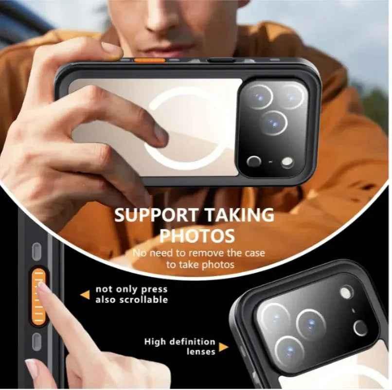 Clear waterproof and shockproof case for iPhone 17 Pro Max by techplus, offering durable protection with transparent design.