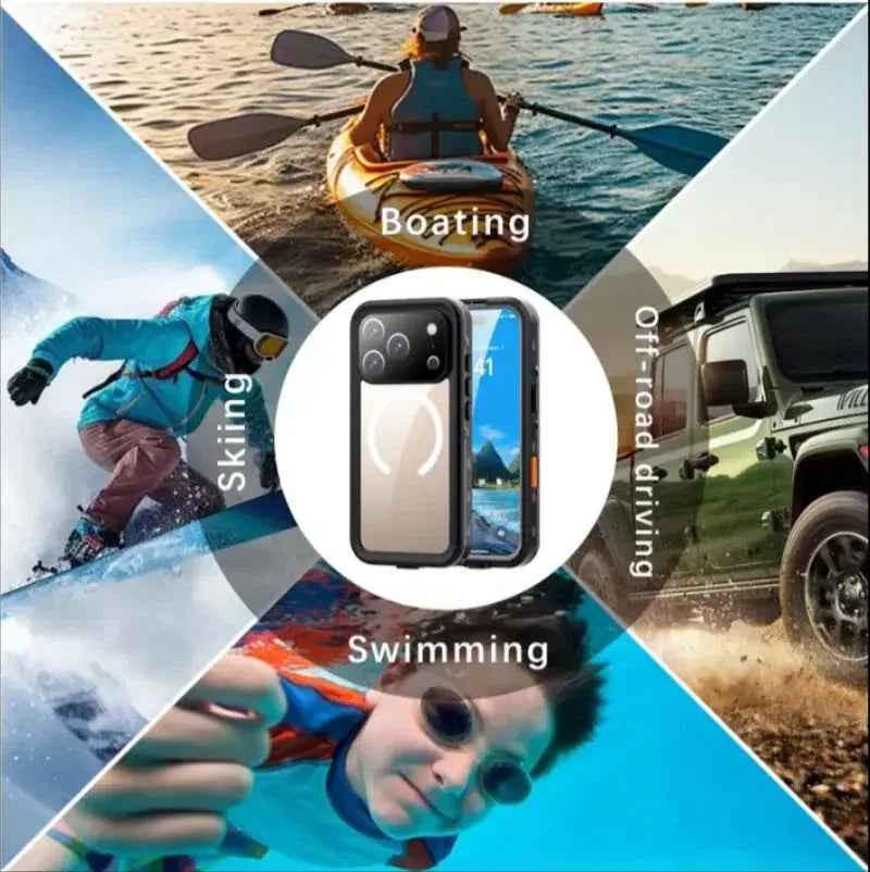 Clear waterproof and shockproof phone case for iPhone 17 Pro Max by techplus, showing the protective cover on the device.