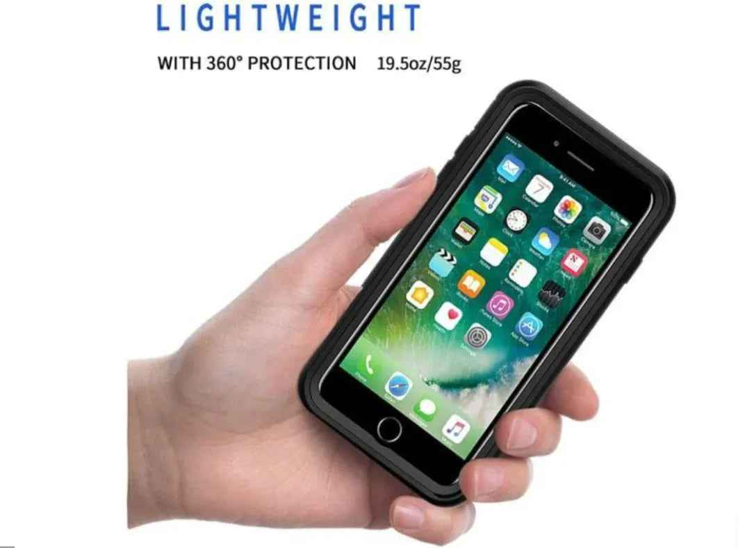 Techplus waterproof and shockproof iPhone 8 Plus case showing durable, protective design with clear front for screen visibility.