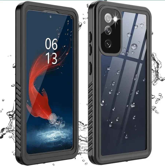 Clear waterproof and shockproof phone case for Samsung Galaxy S25 Plus by techplus, showing the protective cover on the device.