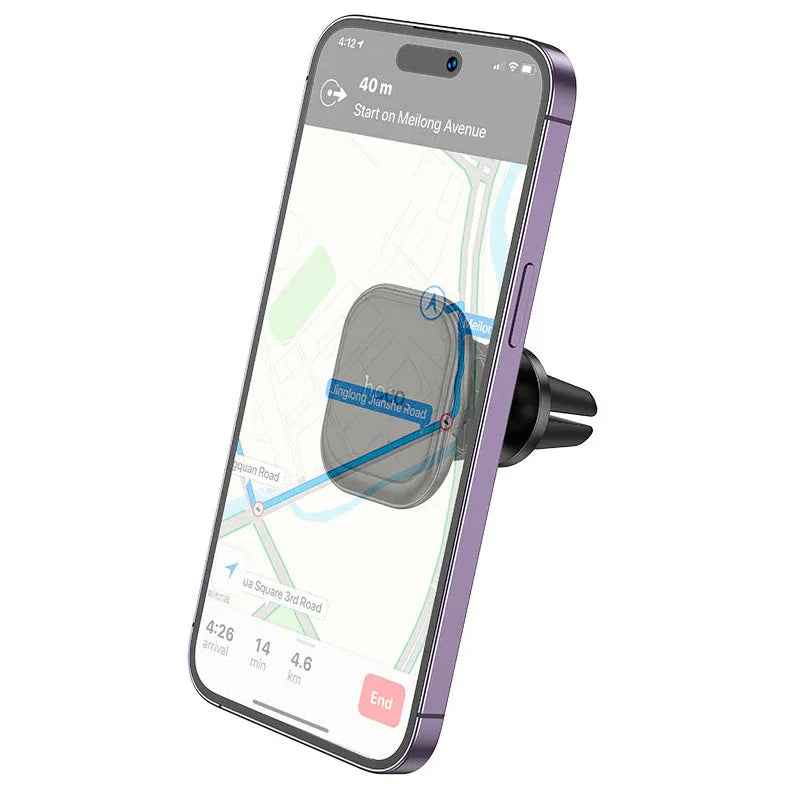 Techplus Hoco H29 magnetic air vent phone holder with strong N45 magnet, shown mounted on a car air vent for mobile phone support.