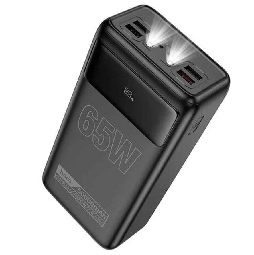 Techplus 65W PD+QC portable power bank with LED display, torch light, and 50000mAh capacity for charging devices on the go.