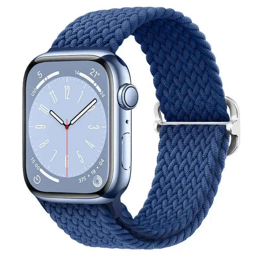 Techplus adjustable braided nylon Apple Watch band in rainbow colors, lightweight and stretchy for a comfortable fit.