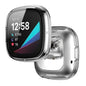 Clear tempered glass case for Fitbit Sense TWS by Habicare, showcasing a sleek protective cover on the smartwatch.