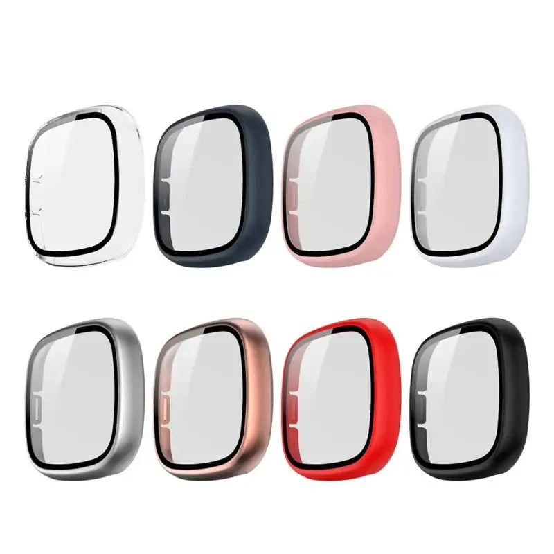 Habicare tempered glass case for Fitbit Sense TWS, clear protective cover showing precise fit and sleek design.