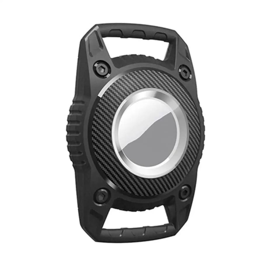 Black waterproof Apple Air Tag holder for straps, designed to securely protect and attach your Air Tag.