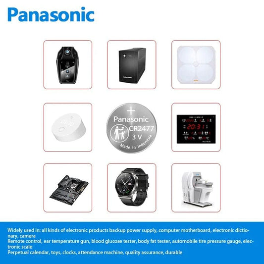 Pair of Panasonic CR2477 watch batteries from That Watch Shop, suitable for digital and analog watches.