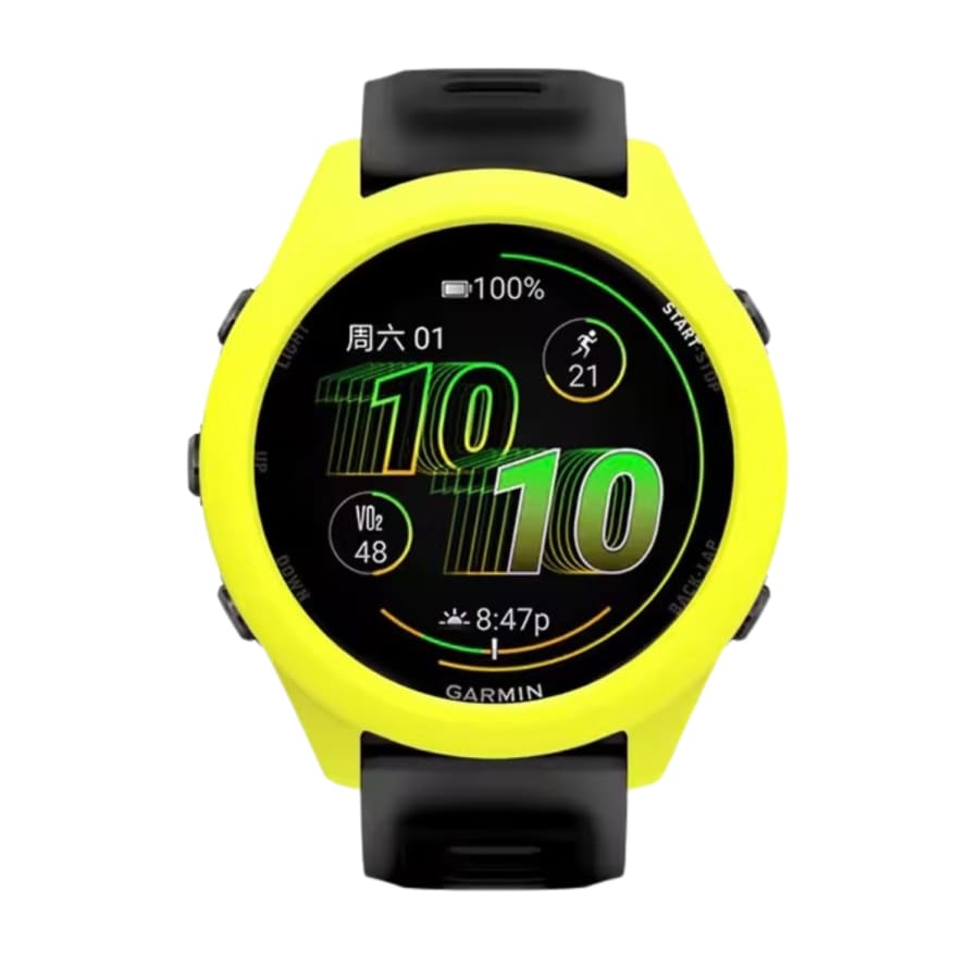 Yellow protective watch case for Garmin Forerunner 570 47mm, fitted around the watch to shield it from scratches and impacts.