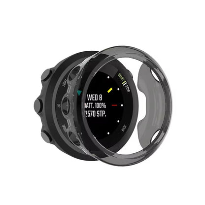Black protective watch case for Garmin Swim 2 by That Watch Shop, designed to safeguard the waterproof fitness watch.