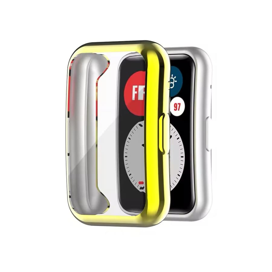 Gold protective case for Huawei Watch Fit 2 featuring a sleek design, designed to safeguard the smartwatch.