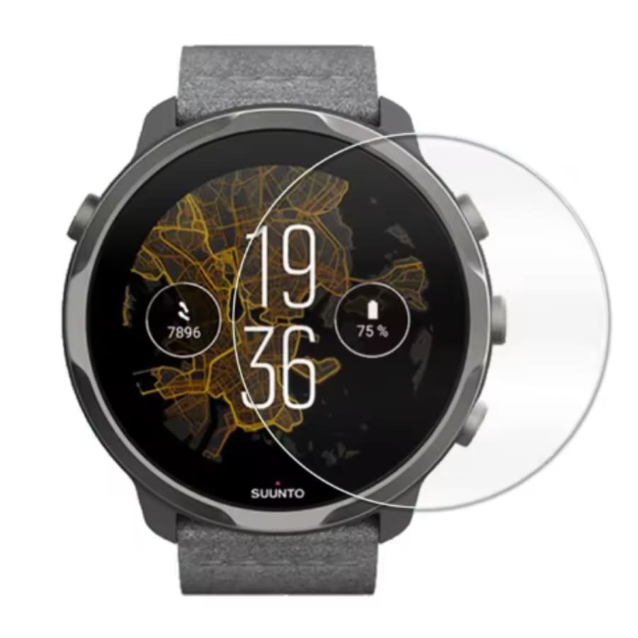 Suunto 7 watch case with screen protector from That Watch Shop, showing protective film over the watch face and durable casing.