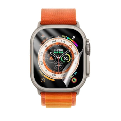 Hydrogel screen protectors for Apple Watch Ultra 49mm, pack of 6, showing clear, flexible protectors fitted on the watch face.