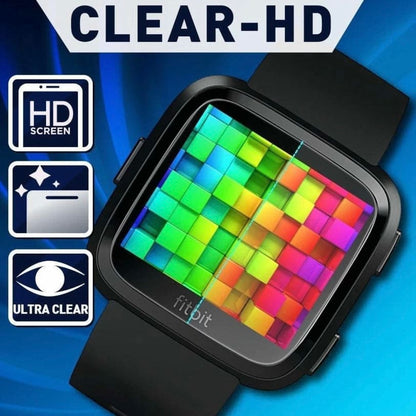Fitbit Versa 1 screen protector by That Watch Shop showing clear, protective film on smartwatch screen.