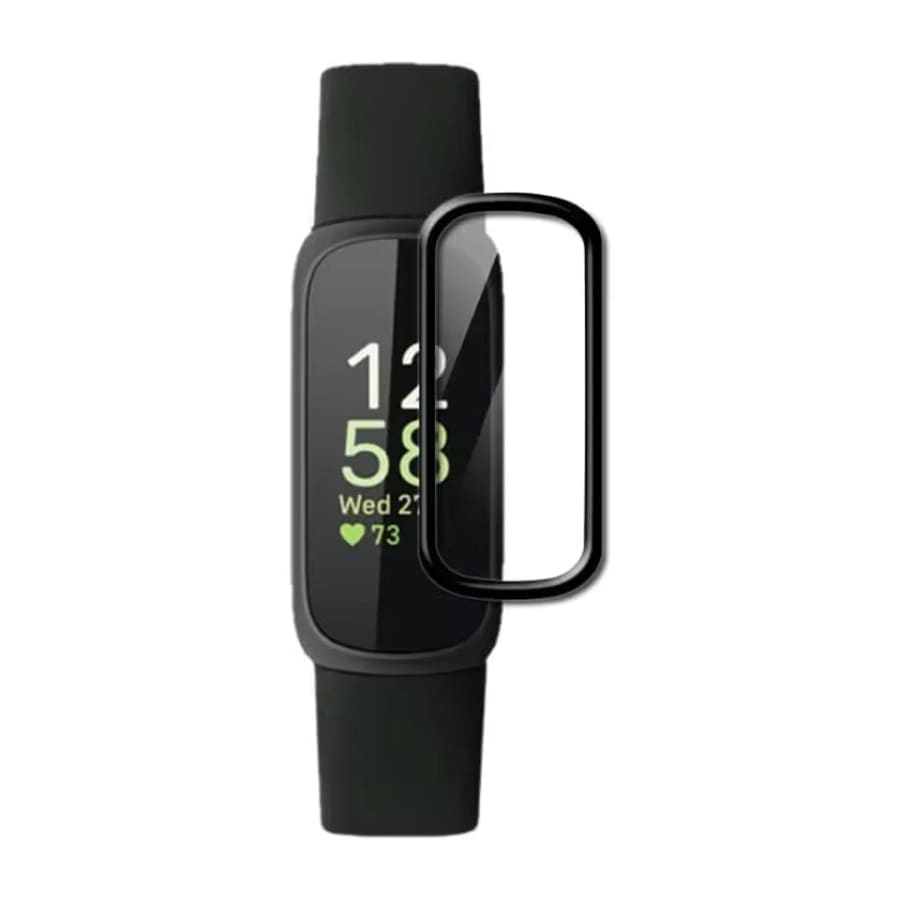Black Fitbit Inspire 3 screen protectors from That Watch Shop, pack of 2, designed to shield the watch display from scratches.