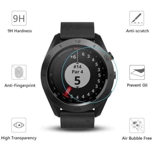 Pair of Garmin Approach S40 watch screen protectors by That Watch Shop, clear protective covers for smartwatch screens.