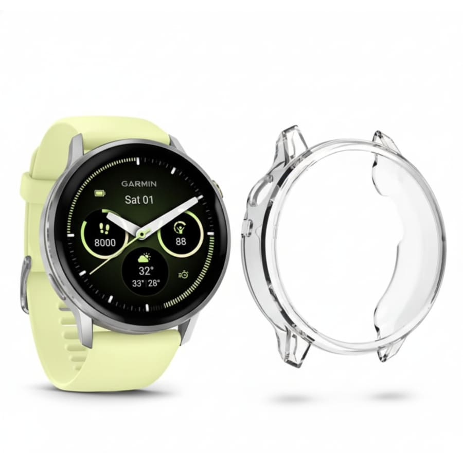 Clear protective case for Garmin Venu 4 45mm smartwatch, designed to shield the screen from scratches and damage.