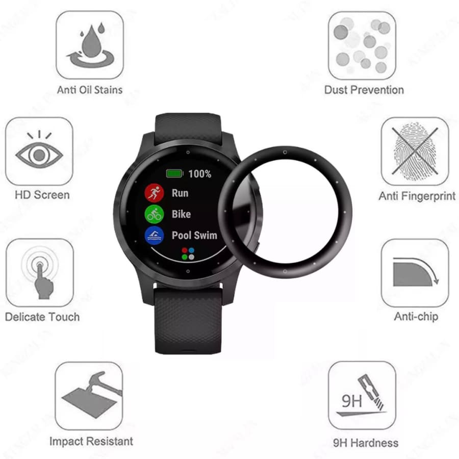 Pair of Garmin Vivoactive 4S screen protectors from That Watch Shop, clear protective covers for watch screens, pack of 2.