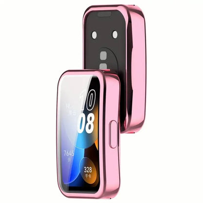 Pink protective case for Huawei Band 10, watch screen protector with durable cover, designed to safeguard the fitness tracker.
