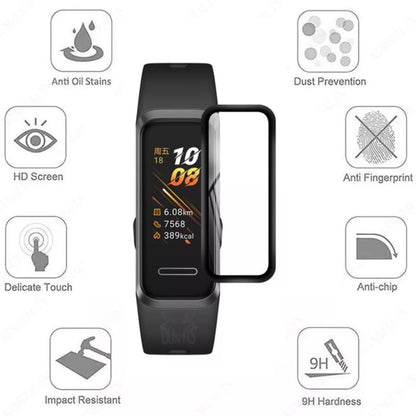 Pair of Huawei Band 4 screen protectors from That Watch Shop, clear watch screen protectors for added protection and durability.