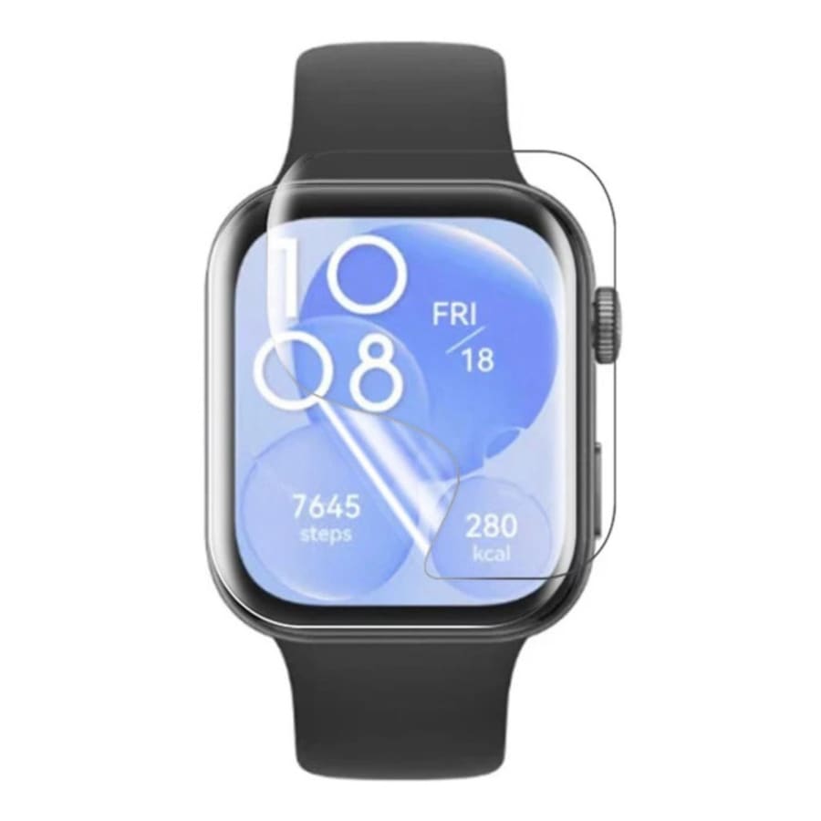 Hydrogel screen protector for Huawei Watch Fit 3, designed to shield the watch face from scratches and impacts.