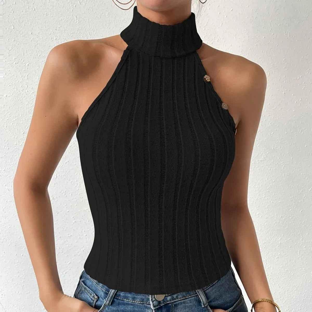 Tight Ribbed Knit Top for Women