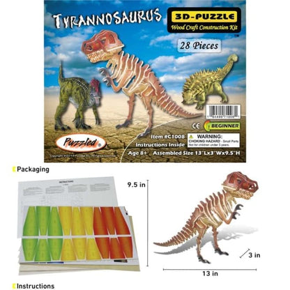 Illuminated Tyrannosaurus 3D puzzle by 9eight5, showcasing a detailed, glowing T-Rex model assembled from the puzzle pieces.