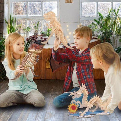 Illuminated Tyrannosaurus 3D puzzle by 9eight5, showcasing a detailed T-Rex model with glowing features, assembled and illuminated.