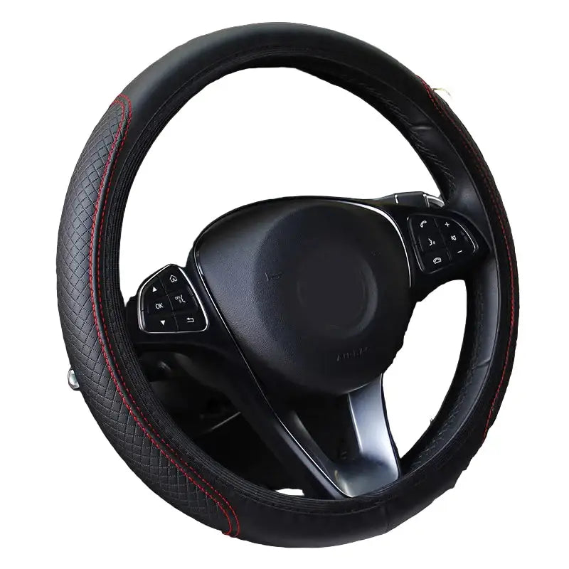 Universal 37/38cm Non-Slip Embossed Leather Car Steering Wheel Cover (3 colours available) Habicare