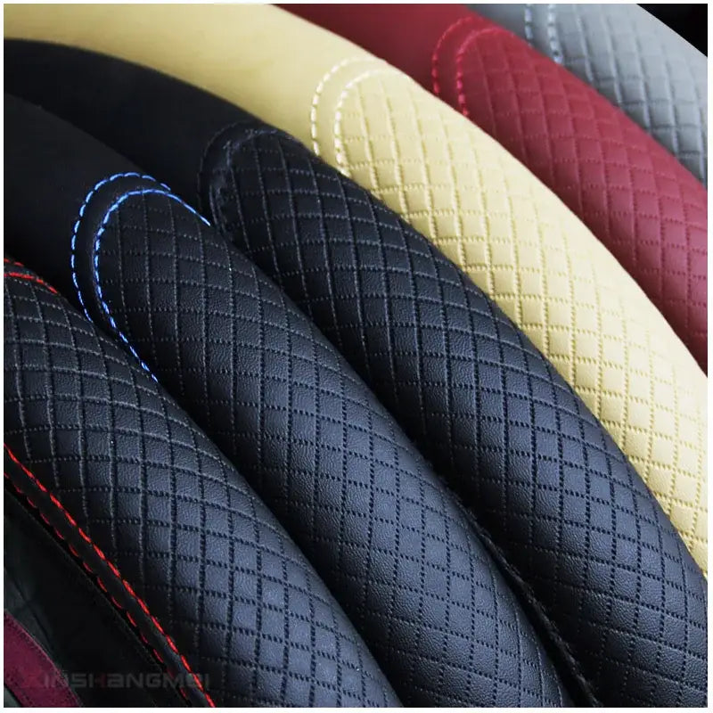 Universal 37/38cm Non-Slip Embossed Leather Car Steering Wheel Cover (3 colours available) Habicare