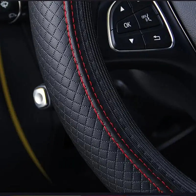 Universal 37/38cm Non-Slip Embossed Leather Car Steering Wheel Cover (3 colours available) Habicare