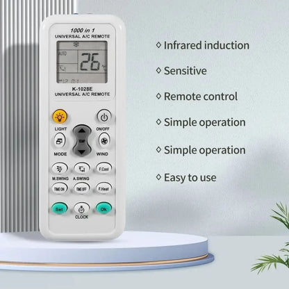 9eight5 universal heat pump remote control with buttons and display, designed for electronic HVAC system operation