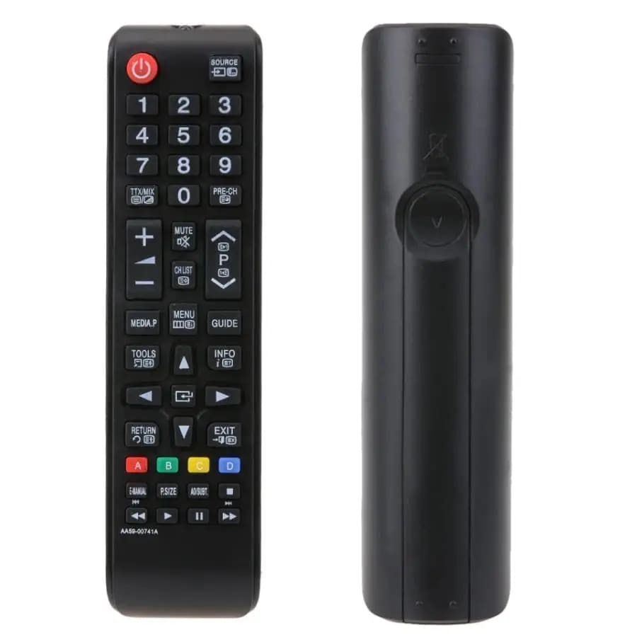 9eight5 universal smart TV remote control, sleek black electronics device with buttons for easy TV operation.